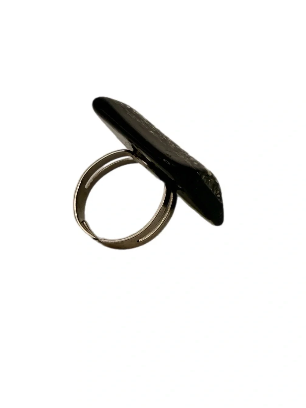 Black Acrylic Sparkle Glitter Square Statement Ring Adjustable